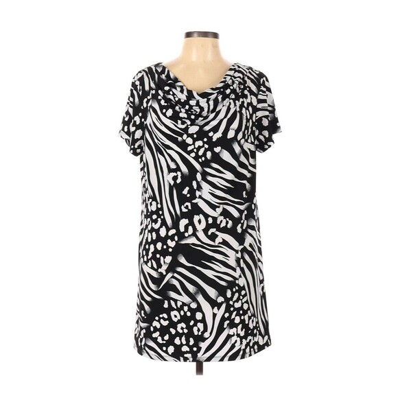 Zebra Dress Womens Large Black White Animal Print Cheetah  Casual Mid Length - Picture 1 of 8